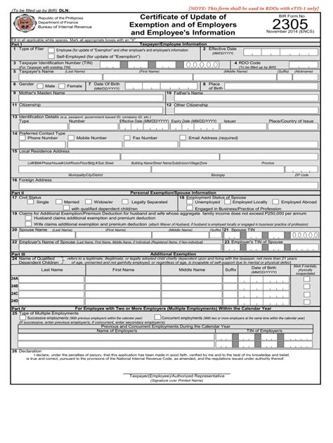 bir form 2305 excel free download